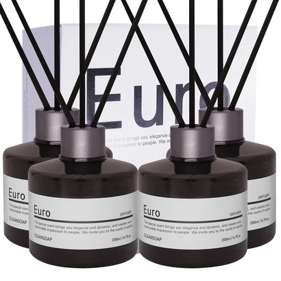 유로 진짜디퓨저 실내 화장실 인테리어 200mlx4개+섬유리드20개, 클린솝, 200ml