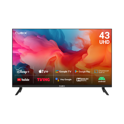 큐빅스 4K UHD LED 스마트 TV 109cm(43인치) 구글 안드로이드 HDR 블루투스 WIFI 넷플릭스 유튜브 스탠드 벽걸이 방문설치, SGA43UEX1Q(이젤형), 스탠드형