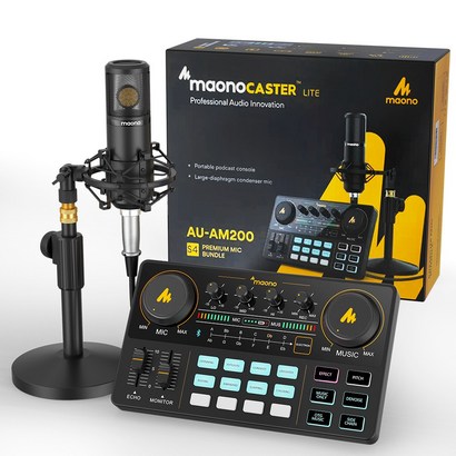마오노 캐스터 방송용 오디오 인터페이스 3.5mm 콘덴서 마이크 세트, AU-AM200-S4