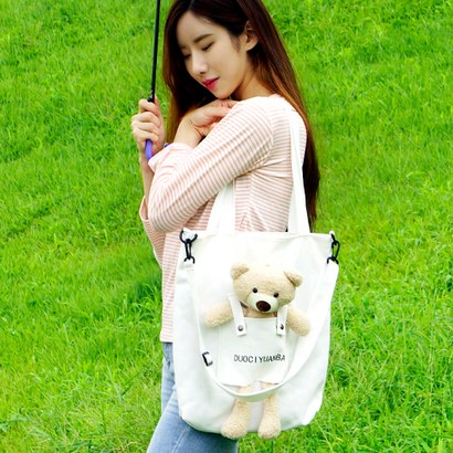 도앙뜨 귀여운 포켓 곰돌이인형 에코백