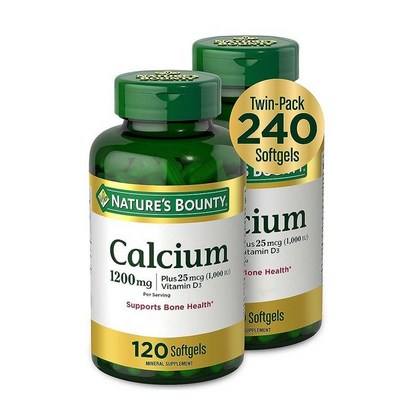 Nature's Bounty Calcium Plus 1000 IU 비타민 D3 면역 지원 및 뼈 건강 소프트젤 120개입(2팩), 120 Count (Pack of 2), 2개, 120정