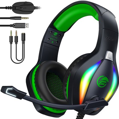 파치시 Fachixy RGB 노이즈 캔슬링 마이크 USB 게이밍 헤드셋 FC-100, 블랙그린