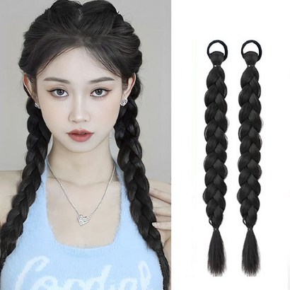 양갈래 트윈테일 붙임 벼머리 헤어피스 가발 2P 세트 H120S, 블랙, 2개