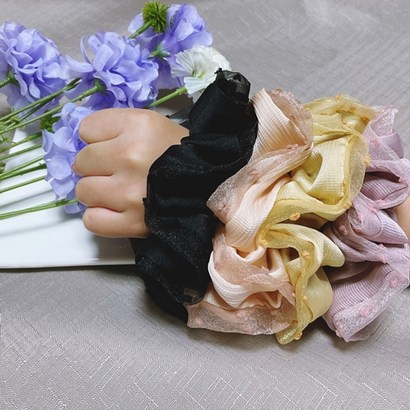 곱창밴드 레이스 쉬폰 플라워 복고 곱창끈 똥머리 올림 당고 헤어악세사리