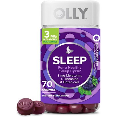 OLLY 슬립 멜라토닌 수면 보충제 3mg 블랙베리맛, 50 카운트(1팩), 1개, 50정