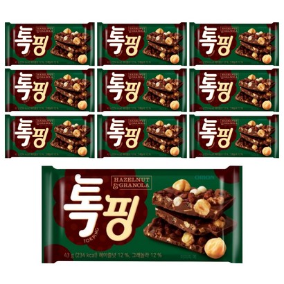 오리온 톡핑 초콜릿 헤이즐넛 & 그래놀라, 43g, 10개