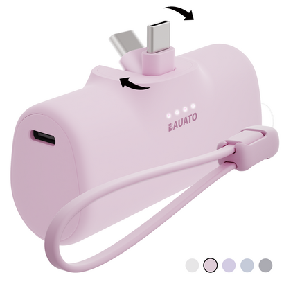 바우아토 단자 접이식 미니 일체형 도킹형 보조배터리 5000mAh, 파스텔핑크, C타입