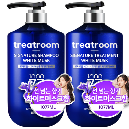 트리트룸 시그니처 대용량 샴푸 1077ml + 트리트먼트 1077ml 화이트머스크향, 1세트 실사용기 - 샵뷰 트리트룸 시그니처 대용량 샴푸 1077Ml + 트리트먼트 1077Ml 화이트머스크향, 1세트 실사용기 - 샵뷰