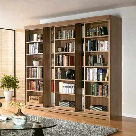 슬라이딩 서재 인테리어 거실 이중 전면 책장 SL-2400, 4800mm, 웨이브화이트