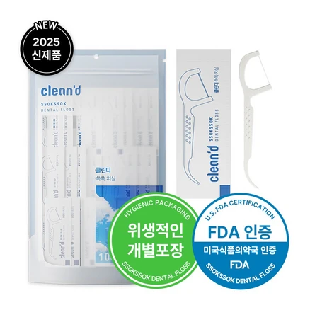 클린디 일회용 개별포장 초고밀도 폴리에탈린 고급 원사 사용 치실 100개입, 7.5cm, 1세트