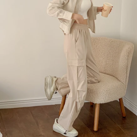 비오라 여성 카고 바지 스판 작업 조거 팬츠