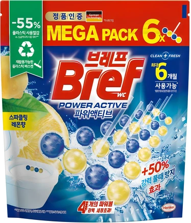 브레프 파워액티브 변기 세정제 레몬향 6p, 300g, 1개