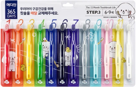 메디안 365DAYS STEP 3 국내생산 어린이 칫솔, 12개입, 1개