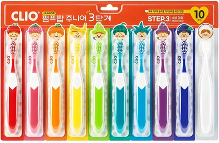 크리오 펌프팝 주니어 3단계 칫솔, 혼합색상, 10개입, 1세트