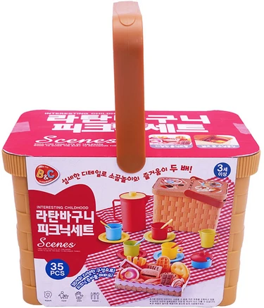 비앤씨 라탄바구니 피크닉 세트 소꿉놀이, 혼합색상, 1개