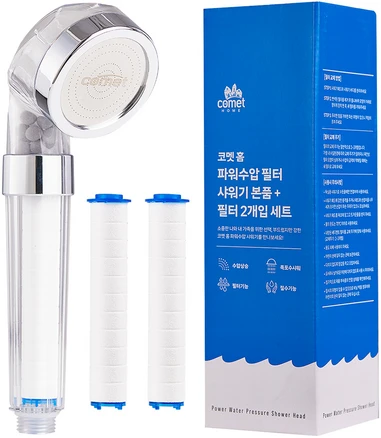 코멧 홈 파워수압 필터 샤워기 본품 + 필터 2개입, 1개, 실버
