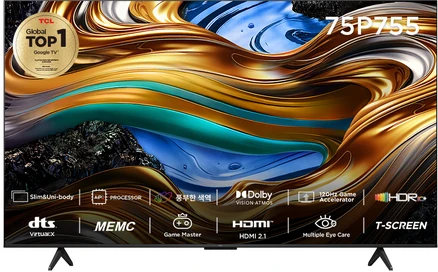 TCL 4K UHD LED 스마트TV, 189cm(75인치), 75P755, 벽걸이형, 방문설치