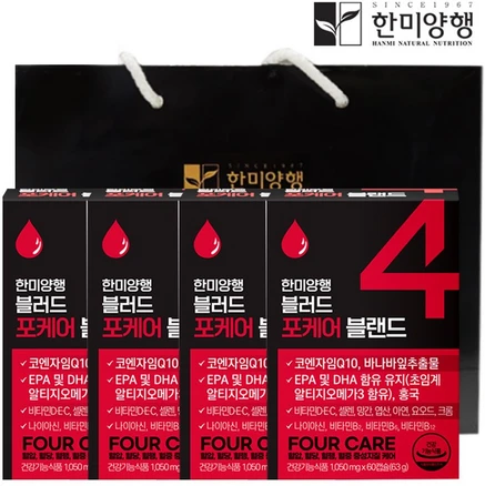 한미양행 블러드 포케어 블랜드 혈관건강 종합영양제 오메가3 바나바잎 홍국 코엔자임Q10, 4개, 60정