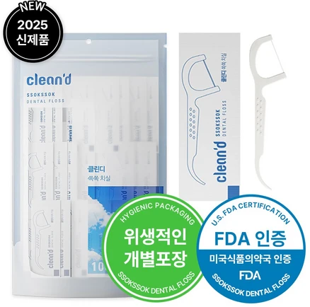 클린디 일회용 개별포장 초고밀도 폴리에탈린 고급 원사 사용 치실 100개입, 7.5cm, 1세트
