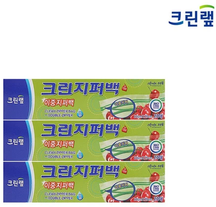 크린랲 이중 지퍼백, 중(M), 20개입, 3개