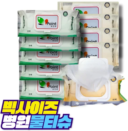 포인트 물티슈 대형 캡형 플레인, 10개, 60개입, 47g