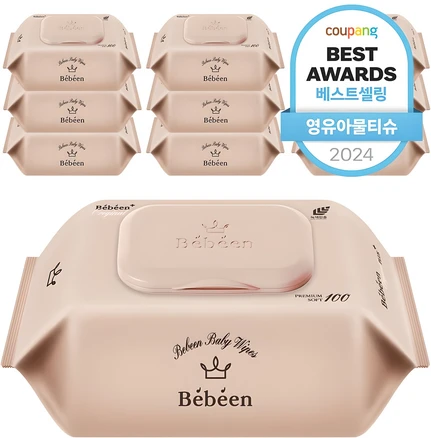 Bebeen 오리지널 플러스 아기물티슈 캡형, 55g, 100매, 10개