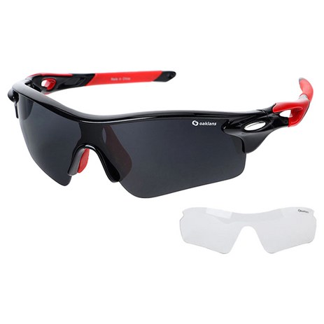 오클렌즈 스포츠 선글라스 프레임 + 편광 + 변색 렌즈 세트 Q210, 프레임(블랙 + 레드), 편광렌즈(스모그)-추천-상품