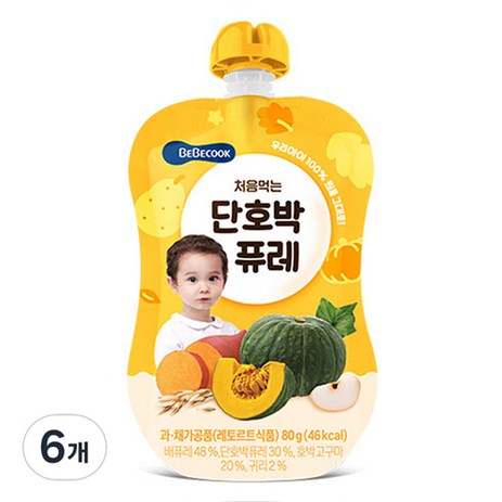 베베쿡 처음먹는 단호박 퓨레, 80g, 6개-추천-상품