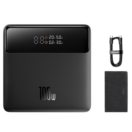 베이스어스 블레이드 2세대 100W 20000mAh HD 에디션 슬림 노트북 고출력 LED 디스플레이 보조배터리 + C to C 100W 초고속충전 케이블 50cm, PPBLD100HD, 블랙-추천-상품