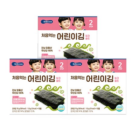 베베쿡 처음 먹는 어린이 김 15g, 핑크솔트, 3개-추천-상품