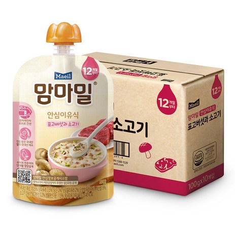 맘마밀 안심이유식 12개월, 표고버섯과 소고기, 100g, 10개-추천-상품