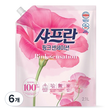 샤프란 핑크 센세이션 섬유유연제 리필, 6개, 2.1L-추천-상품