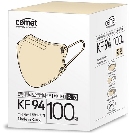 코멧 KF94 보건마스크 새부리형 2단접이 중형 (와이드핏), 5매입, 20개, 베이지-추천-상품