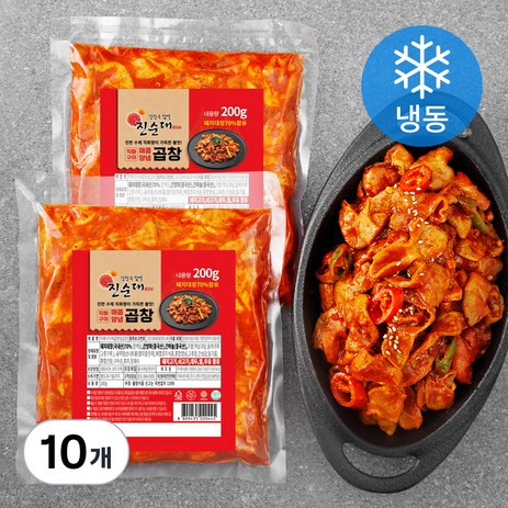 강창구찹쌀진순대 창구식품 직화구이 매콤양념 곱창 (냉동), 200g, 10개-추천-상품