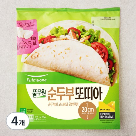 풀무원 순두부 또띠아 20cm 5입, 225g, 4개-추천-상품