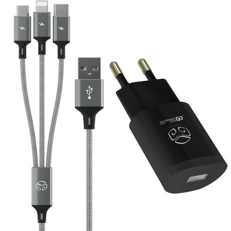 디지지-퀼컴-3.0-고속-충전-아답터-USB-1포트-18W-+-3-IN-1-스카이-메타-멀티케이블-120cm-블랙-1개-추천-상품