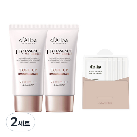 달바-워터풀-톤업-선크림-SPF-50+-PA++++-50ml-x-2p-+-약산성-젤클렌저-15ml-세트-2세트-추천-상품