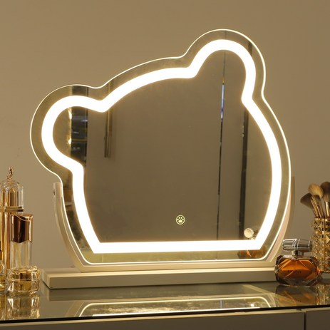 FENCHILIN 곰돌이 LED 화장경 스마트 터치스크린 거울 조명화장 거울 40cm x 40cm, 흰색-추천-상품