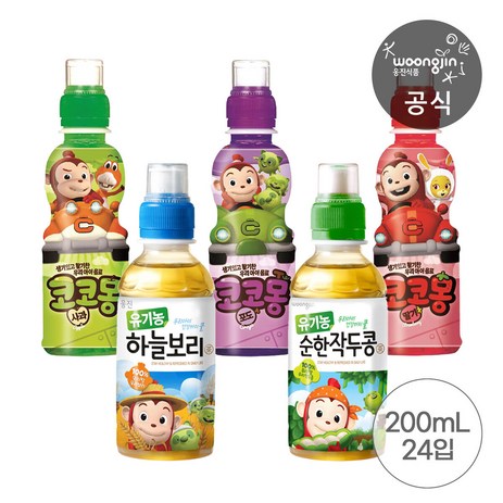 웅진식품 코코몽음료 5종 모음 200ml 12+12펫, 코코몽 사과12+코코몽 포도12-추천-상품