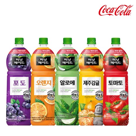 미닛메이드 1.5L 토마토 +오렌지 +포도 +감귤 +알로에 -총 5패트/ PET 주스 과일 음료수, 1세트-추천-상품