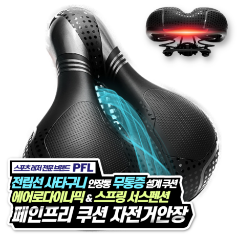 PFL 페인프리 쿠션 자전거안장 1개 전립선 안장통 무통증 리얼 스프링 서스펜션 실내자전거 레일형 봉형 사용가능 안장-추천-상품