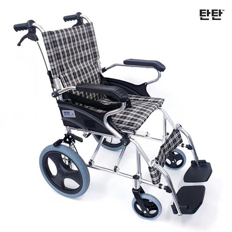 탄탄 경량 휴대용 알루미늄 수동 휠체어 접이식 11kg, WYK863LAJ-12(체크 무늬), 1개-추천-상품