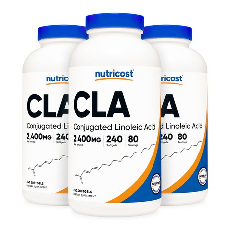 뉴트리코스트 CLA 800mg 소프트젤 글루텐 프리, 240정, 3개-추천-상품