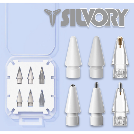 SILVORY 애플펜슬 펜촉 6개입 메탈 팁 샤프펜슬 팁 2H 2B 반영구 무소음 교체 1세대 2세대 호환, 1세트-추천-상품
