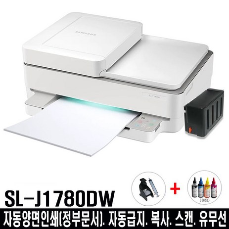 삼성전자 잉크젯복합기 SL-J1780DW 인쇄.복사.스캔.자동양면.WiFi.민원24. 무한잉크프린터기, J1780DW(본체)+블랙형무한잉크+충전잉크1(랜덤)-추천-상품