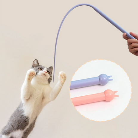 실리콘 고양이 쥐꼬리 장난감 낚시대, 1개, 블루-추천-상품