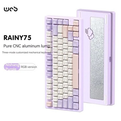 기계식키보드 게이밍 커스텀키보드 재고 Wob Rainy75 기계식 키보드 무선 블루투스 트라이 모드 CNC 알루미늄 합금 RGB USB 개스킷 게이머 핫스왑 PC, 없음, 없음, 1) Purple  Snow Ink Axis-추천-상품