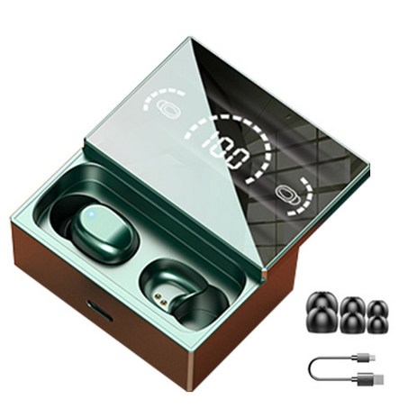 Cooela Led 슬라이딩 덮개 방수 블루투스 이어폰 노이즈캔슬링 휴대용 채널 스테레오, 녹색-추천-상품