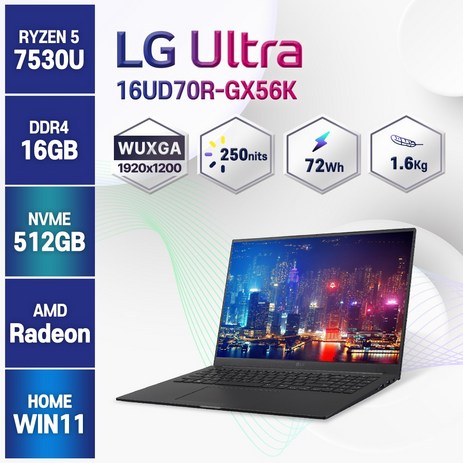 [무선마우스 증정] LG 16인치 울트라PC 엣지 AMD 라이젠 16UD70R-GX56K 노트북 PC, GX56K, WIN11 Home, 16GB, 512GB, 라이젠5, 차콜 그레이-추천-상품