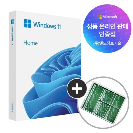 [한국정품인증점] MS 윈도우 11 Windows Home FPP 영구사용 USB설치 제품키 + 엑셀 단축키 마우스패드, MS Windows 11 Home FPP-추천-상품